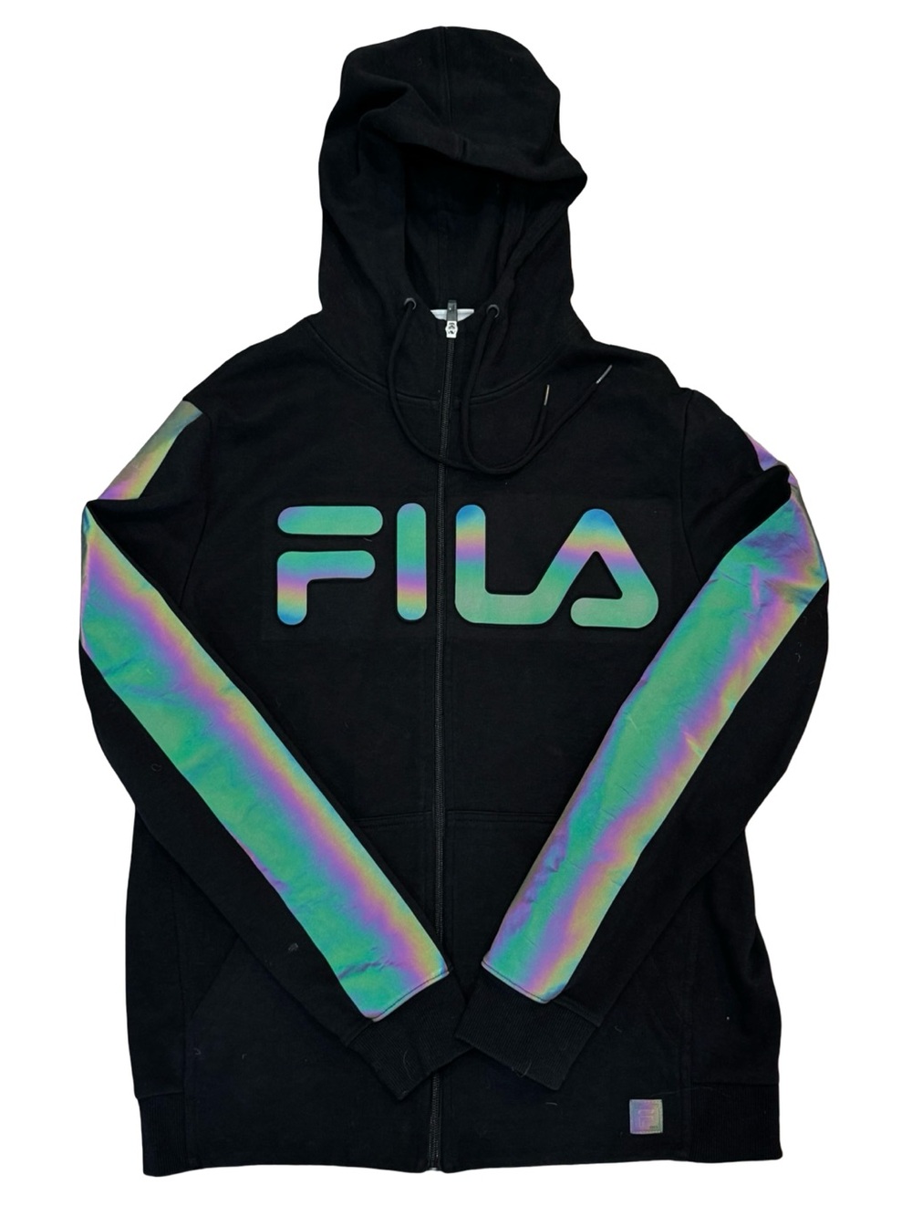 ◾️🪩▪️FILA Black Hoodie with Iridescent Logo‎ and Sleeve Panels▪️🪩◾️